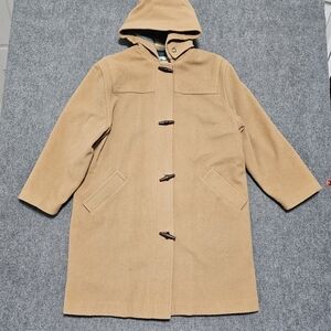 VTG LL Bean Womens Classic Wool Toggle Hooded Jacket Pea Coat Blanket Lined WOW!